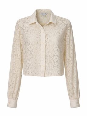 Old Navy Calla Lily Cream Cropped Long Sleeve Lace Button Up Blouse Sheer